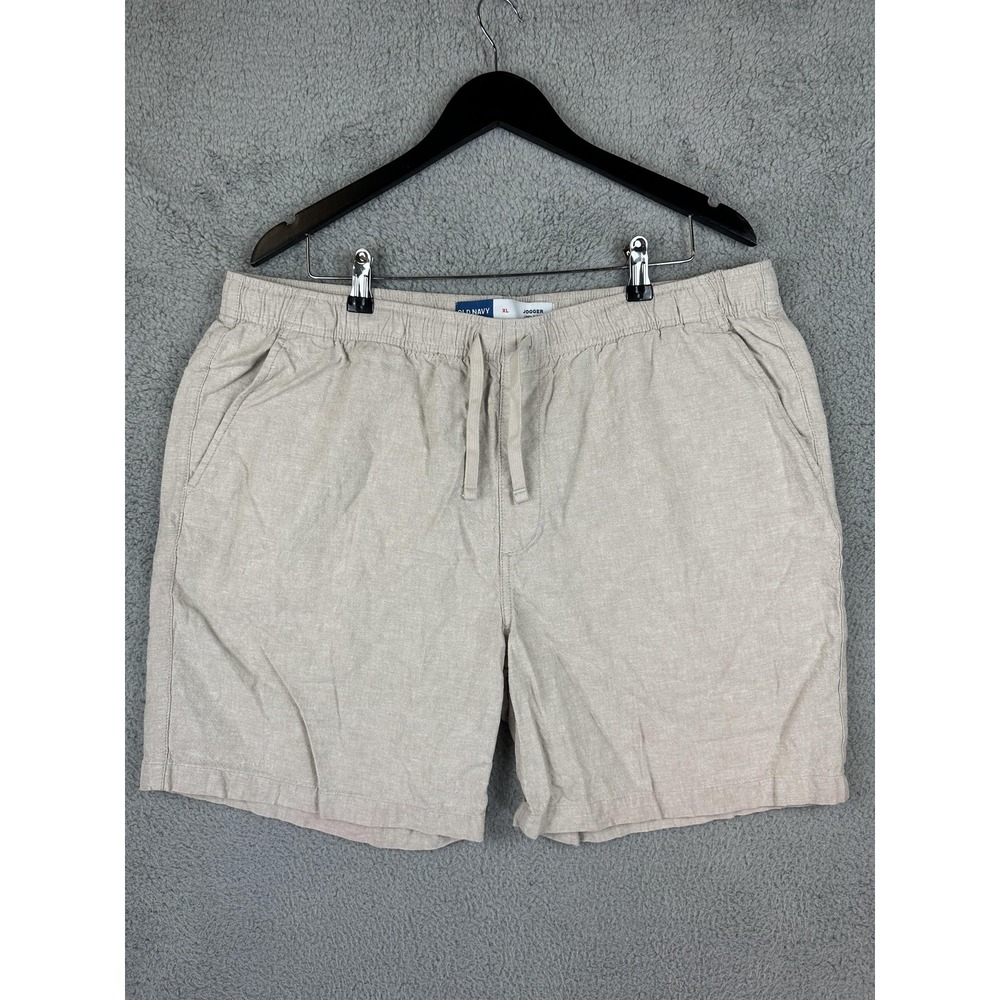 Old Navy Shorts Mens XL Beige Linen Blend Drawstring Jogger Lightweight Casual